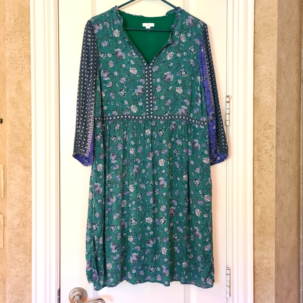 J. Jill Boho Mixed Print Long Sleeve Peasant Dress with Pockets Small - Picture 2 of 11